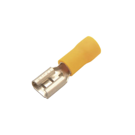 Terminal tipo hembra aislada 0.250 / 12 - 10 AWG / Amarillo / Para baterías con terminal F1 / Paquete de 25 piezas.
