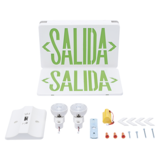 Letrero de Emergencia LED DUAL de SALIDA con Luz de Emergencia/Montaje Universal (pared, lateral o Techo)/Batería de Respaldo Incluida