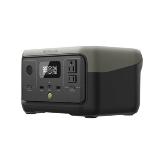 EcoFlow River 2 | Estación de Energía Portátil 256Wh Litio LFP / 2 AC 300 W (Max. 600W) / 1 USB-C 60W / 2 USB -A 12W / Cargador de Coche 8A a 12 o 24V / Conectividad WiFi y Bluetooth (App) / Carga Solar 110W Max.
