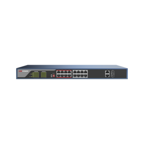 Switch PoE 250 Metros Larga Distancia / 16 Puertos 802.3at (30 W) 100 Mbps + 2 Puertos Gigabit + 2 Puertos SFP