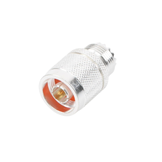 Adaptador en Línea, de Conector N Macho a UHF Hembra (SO-239), Plata/ Oro/ Teflón.