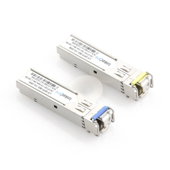 Transceptores Ópticos Bidireccionales SFP (Mini-Gbic) / Monomodo 1310 & 1550 nm / 1.25 Gbps / 1000BASE-BX / Conector LC/UPC Simplex / DDM / Hasta 20 km / 2 Piezas 