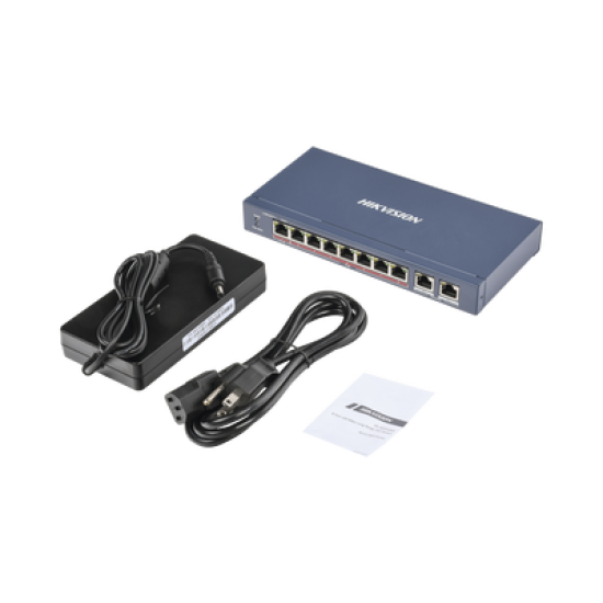 Switch PoE+ / No Administrable / 6 Puertos 10/100 Mbps 802.3 af/at (30 W) / 1 Puerto 10/100 Mbps Hi-PoE (90 W)  / 2 Puertos 1000 Mbps Uplink / Modo Extendido hasta 300 Metros / 110 Watts
