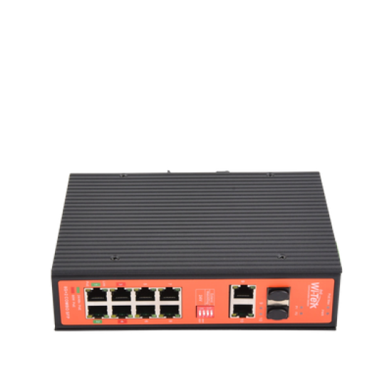 Switch PoE Industrial No administrable / Puertos 1-2 PoE 802.3 af/at y PoE 24 Vcc Pasivo 30W / Puertos 3-4 PoE 802.3 af/at/bt Hasta 60W / Puertos 5-8 PoE 802.3 af/at Hasta 30W / Los 8 puertos son Gigabit + 2 SFP combo / Presupuesto 300W