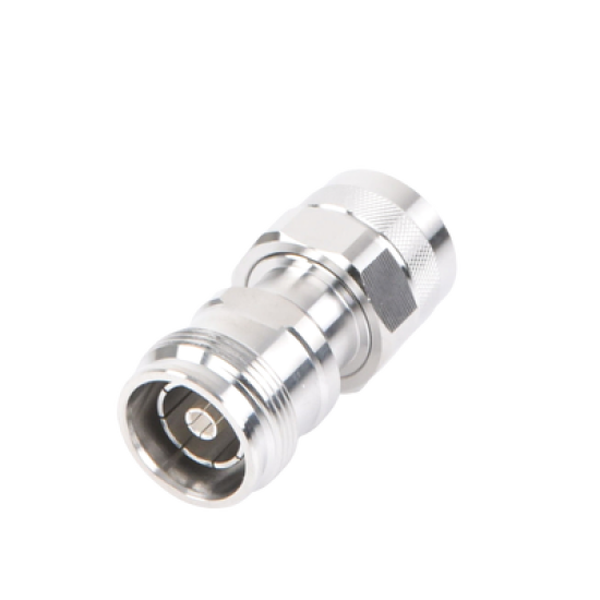 Adaptador en Línea de Conector 4.3-10 Hembra a N Macho, Bronce Blanco/ Plata/ Teflón.