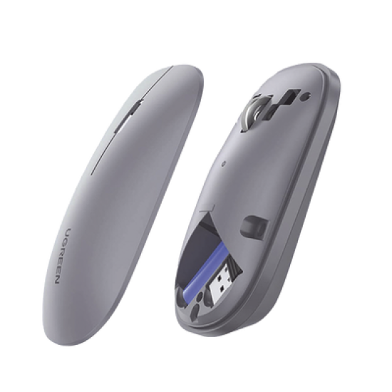 Mouse inalámbrico 2.4 GHz | Ultra Delgado y Silencioso | DPI 1000/1600/2000/4000 (Ajustable) | Alcance 10m | Scroll de Aluminio | Adaptable a diferentes superficies | Diseño suave al tacto | Contiene Receptor USB | Color Gris.