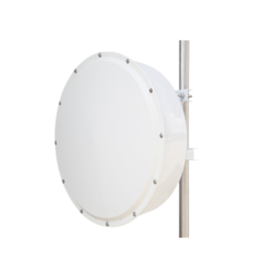 Antena direccional de alta resistencia, Ganancia 30 dBi, (4.9 -6.5 GHz), Plato hondo para mayor inmunidad al ruido, Conectores N-Hembra, Montaje y radomo incluido 
