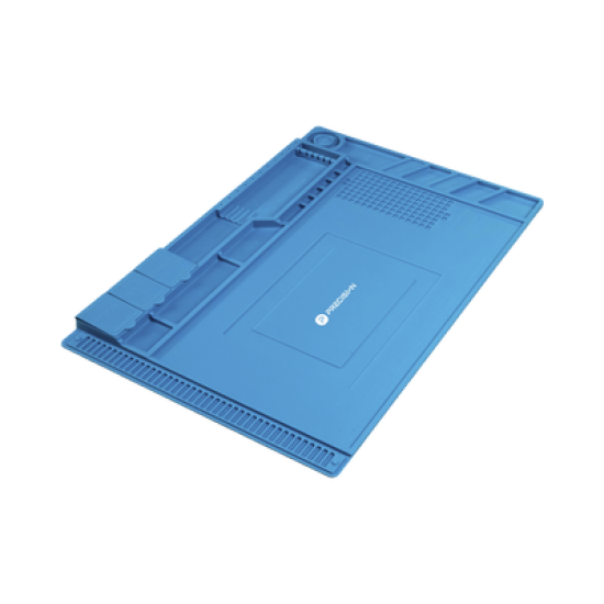 Tapete de silicona de 45 x 30 cm, resistente al calor con áreas magnéticas y de almacenamiento de componentes, ideal para la reparación de equipos y tarjetas electrónicas.
