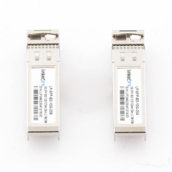 Transceptores Ópticos Bidireccionales SFP+ (Mini-Gbic) / Monomodo 1270 & 1330 nm / 10 Gbps / 1000BASE-BX / Conector LC/UPC Simplex / DDM / Hasta 20 km / 2 Piezas 