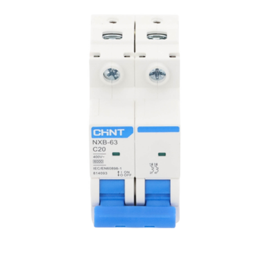 Pastilla para Riel Din, 2 Polos, 20 Amp, Vca:110/415v, 6kA, Catálogo: NXB632PC20, Serie: NXB-63.