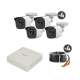 Kit TurboHD 720p / DVR 4 canales / 4 Cámaras Bala de Metal / 4 Cables 18 Mts / H.265+ / 1 Fuente de Poder Profesional / Accesorios de Instalación