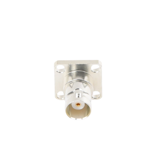 Conector BNC Hembra para Chasis, 4 Perforaciones con 12.7 mm, Plata/ Oro/ Teflón.