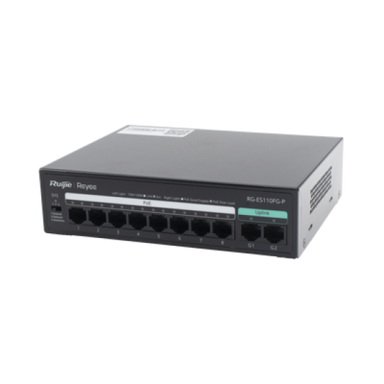 Switch PoE no administrado de 2 puertos Gigabit y 8 puertos 10/100 Mbps