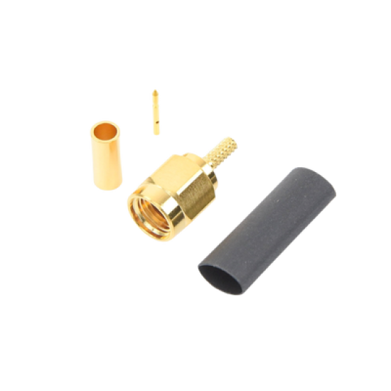 Conector SMA Macho de Anillo Plegable para Cables RG-174/U, 8216, Oro/ Oro/ Teflón.