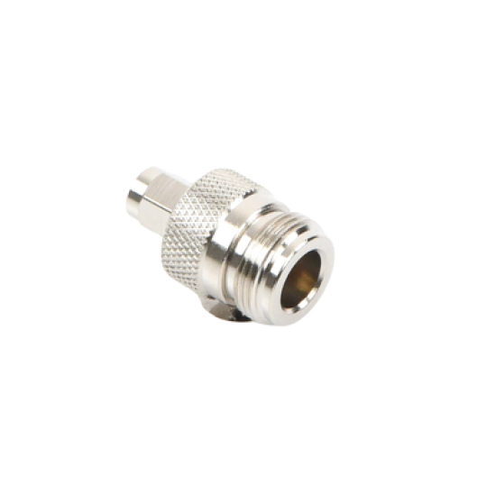 Adaptador en Linea de Conector SMA Macho a N Hembra, Niquel/ Oro/ Teflón.