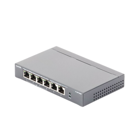 Switch PoE no Administrable de escritorio / 6 puertos 10/100 Mbps / 4 puertos PoE af/at / Presupuesto 67 W / Modo Extensor hasta 250 m / Calidad video prioritaria