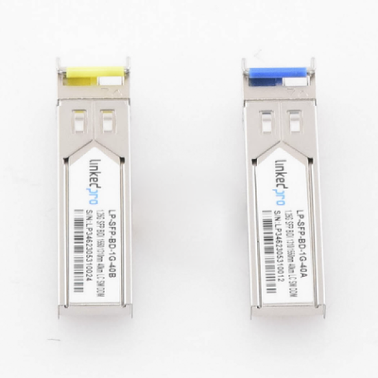 Transceptores Ópticos Bidireccionales SFP (Mini-Gbic) / Monomodo 1310 & 1550 nm / 1.25 Gbps / 1000BASE-BX / Conector LC/UPC Simplex / DDM / Hasta 40 km / 2 Piezas 