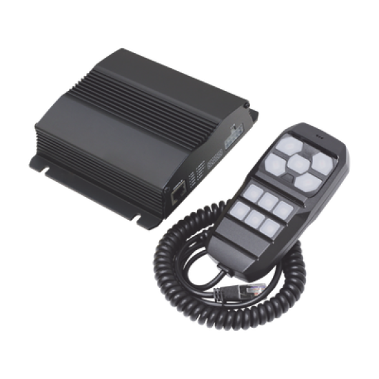 Sirena Vehicular de 100W de Potencia, Con Controlador Unimando Para Control de Tonos, 4 Salidas Auxiliares y Microfono