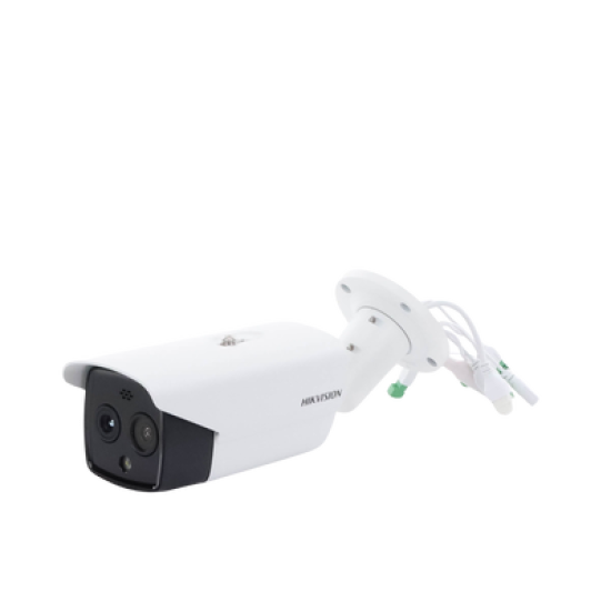 Bala IP Dual / Térmica 6.9 mm (256 x 192) / Óptico 6.4 mm (4 Megapixel) / 30 mts IR / Exterior IP67 / PoE / Termométrica / Detección de Temperatura / Sirena y Luz Intermitente Integrada / Micro SD