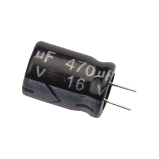 Capacitor Electrolítico de Aluminio, Radial de 470 µFd, 16 Vcc, 105 °C, 8.0 x 11 mm.