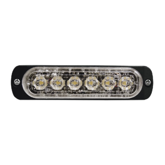 Luz Auxiliar de 6 LED, Ambar, Bisel Negro, Lente Transparente
