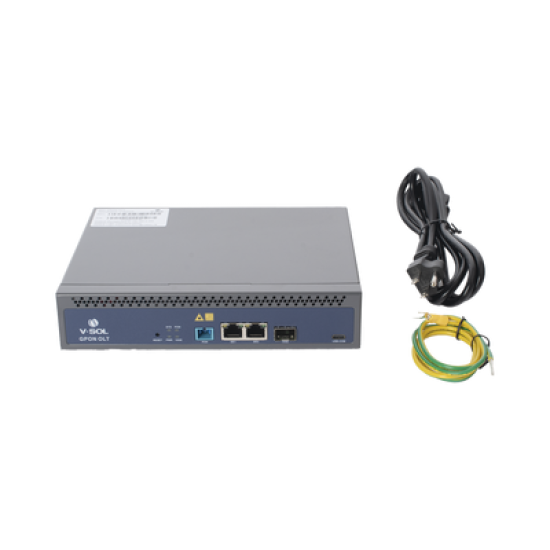 OLT de 1 puerto GPON SC/UPC + 3 puertos Uplink (2 puertos Gigabit Ethernet + 1 puerto SFP/SFP+), Fuente de alimentación redundante AC/DC , hasta 128 ONUS