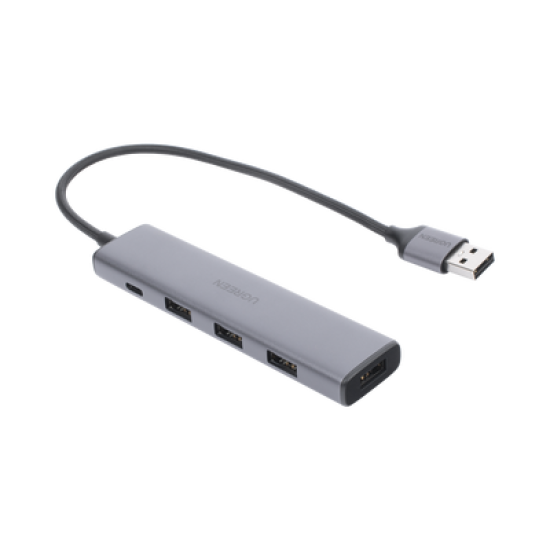 HUB USB-A 3.0 Multipuertos / 4 Puertos USB-A 3.0 (5Gbps) / Cable 20 cm / Ideal para Transferencia de Datos / Entrada Tipo C para alimentar equipos de mayor consumo como discos duros / 4 en 1 / Carcasa de Aluminio.