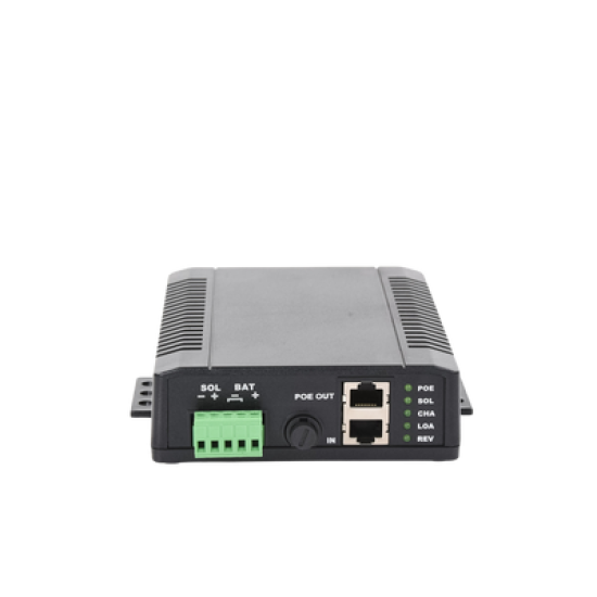 Controlador Solar POE, Entrada 12 Vcc Hasta un Panel Solar de 125 Watts, Salida PoE Pasivo en 24 Vcc Hasta 20 Watts Máximo.