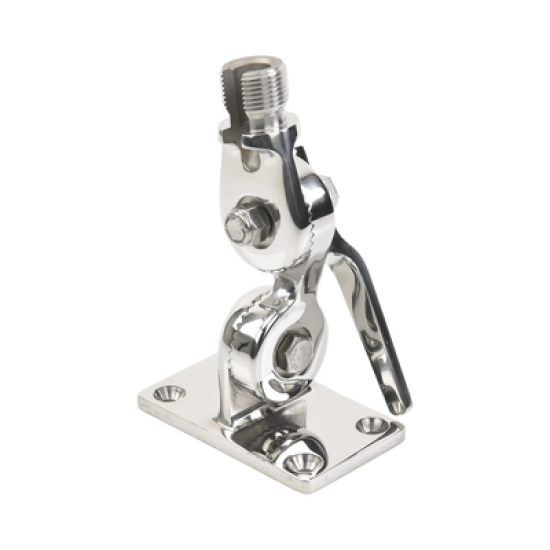 Montaje rotativo de acero inoxidable para uso pesado de 4 posiciones, rosca estándar de 1”-14, incluye tornillos de sujeción y base de plástico. 