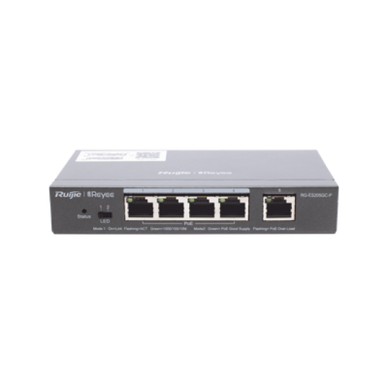 Switch Administrable PoE con 5 puertos Gigabit, 4 PoE 802.3af/at, gestión gratuita desde la nube, 54w