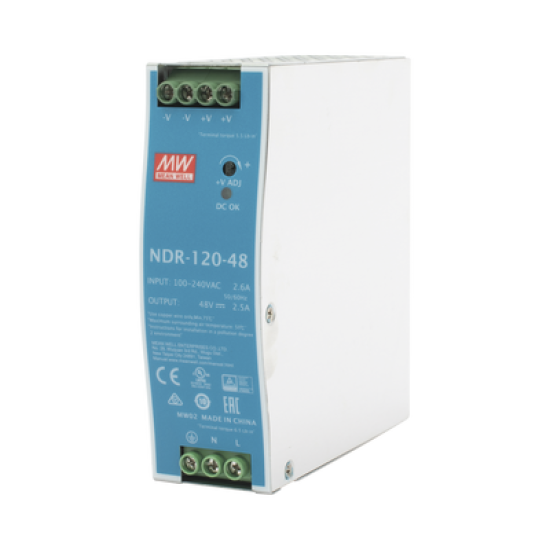 Fuente de poder industrial de 120 W, salida 48 Vcc, entrada 90~264 VCA, para montaje en riel DIN, 