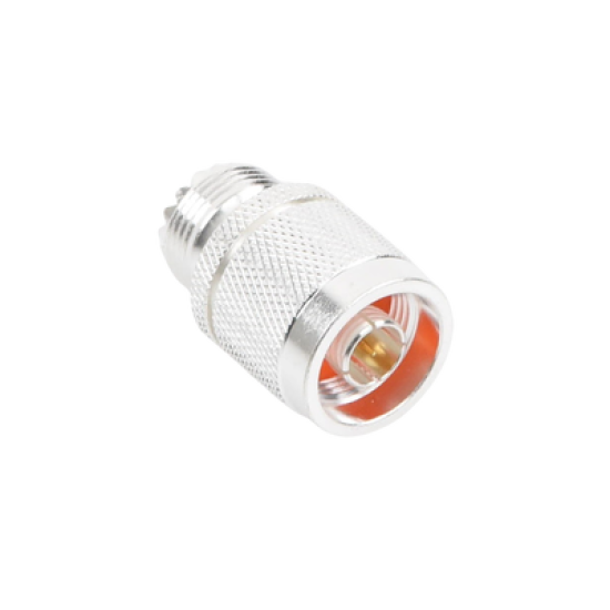 Adaptador en Línea, de Conector N Macho a UHF Hembra (SO-239), Plata/ Oro/ Teflón.