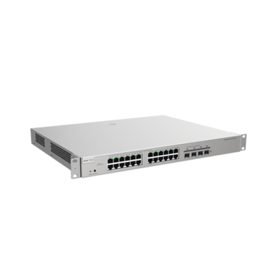 Switch Administrable Capa 3 con 24 puertos Gigabit PoE 802.3af/at + 4 SFP+ para fibra 10Gb, gestión gratuita desde la nube, 370w