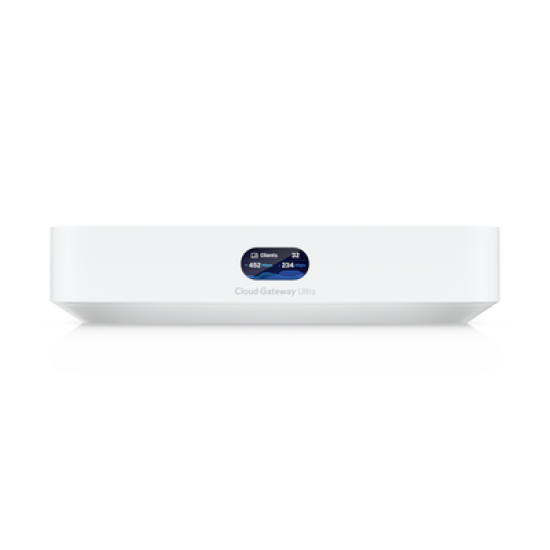 UniFi Cloud Gateway, Router multiWAN para balanceo/failover / Integra UniFi Network para administrar hasta 30 dispositivos UniFi, (1) puerto WAN 1/2.5 GbE y (4) puertos LAN GbE