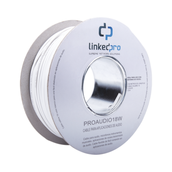 Bobina de 152 mts para Salidas de Audio como Bocinas / Calibre 18 en 2 Hilos / Color Blanco / Tipo CCA