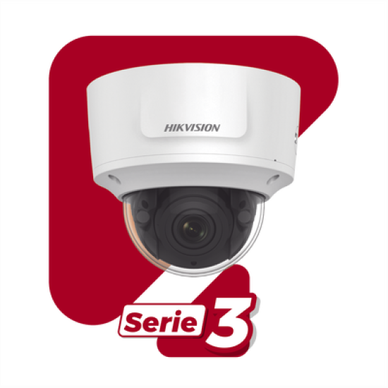 Domo IP 4 Megapixel / Lente Mot. 2.7 a 13.5 mm / 40 mts IR EXIR / Exterior IP66 / IK10 / WDR 120 dB / PoE / Audio y Alarmas / Videoanaliticos Integrados / MicroSD