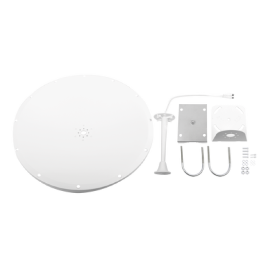 Antena Direccional con Frecuencia Extendida / 4.8 - 6.5 GHz / 28 dBi /  Jumper incluido con conector  SMA-Macho Inverso / Polaridad en 90º y 45º / Montaje incluido para torre o mástil  