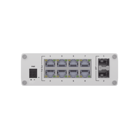 Switch Industrial No-Administrable 8 puertos Gigabit PoE 802.3af/at, 2 puertos SFP