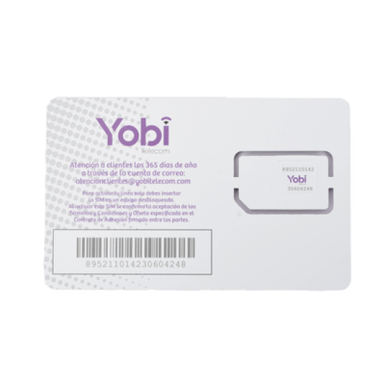 SIM Yobi para dispositivos móviles 3G/4G, 1GB Mensual por 1 año de servicio (solo datos)