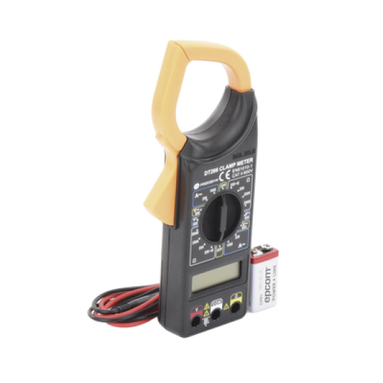 Multímetro Digital de Gancho DT266 600 Vcc / Vca  CATII. Con pantalla LCD. Incluye Batería ER-9V de 9V