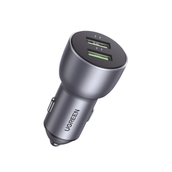 Cargador de Auto 36W | 2 Puertos USB-A | Carga Rápida | Compatible con Vehículos de 12 y 24 VCD | PD3.0 + QC3.0 | Chip Inteligente | Diseño Compacto | Mayor Eficiencia Energética | Aleación de Aluminio.