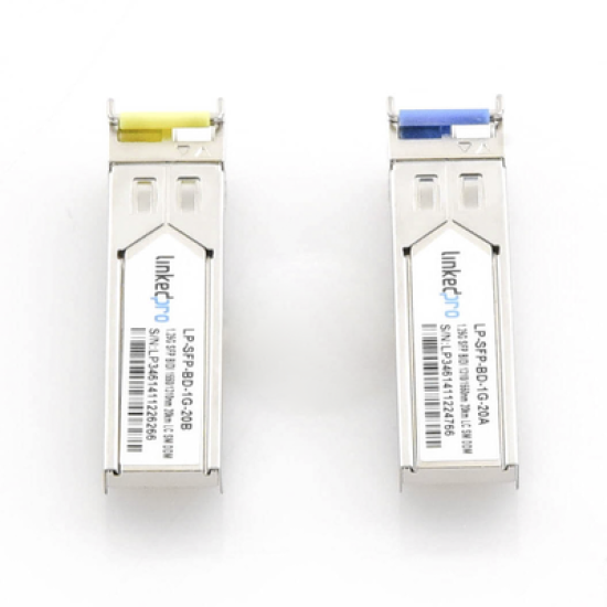 Transceptores Ópticos Bidireccionales SFP (Mini-Gbic) / Monomodo 1310 & 1550 nm / 1.25 Gbps / 1000BASE-BX / Conector LC/UPC Simplex / DDM / Hasta 20 km / 2 Piezas 