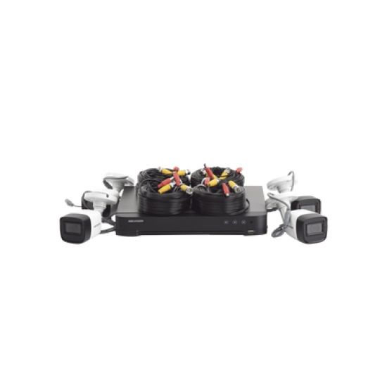 (MICRÓFONO INTEGRADO) KIT TURBOHD 5 Megapixel / DVR 4 Canales / 4 Cámaras Bala con Micrófono Integrado (exterior 2.8 mm) / Fuente de Poder / Accesorios de Instalación