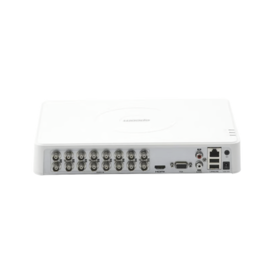 DVR 16 Canales TurboHD + 2 Canales IP / 2 Megapixel (1080p) Lite / Acusense Lite (Evita Falsas Alarmas) / Audio por Coaxitron / 1 Bahía de Disco Duro / H.265+ / Salida de Video Full HD