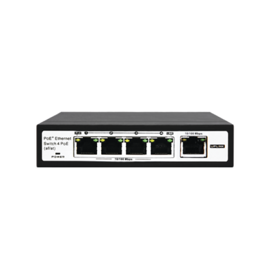 Switch PoE / 100 Metros PoE / 4 puertos 802.3af /at ( 60 W ) 10/100 Mbps + 1 puerto uplink 