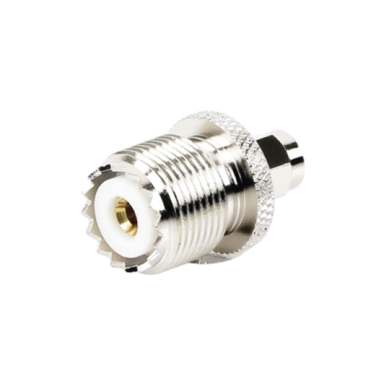 Adaptador en Línea, de Conector SMA Macho a UHF Hembra (SO-239), Níquel/ Oro/ Teflón.