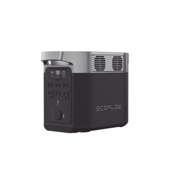 Estación de Energía Portátil Delta 2 1024Wh Litio LFP / 6 AC 1800 W (Max. 2200W) / 2 USB-C 100W / Capacidad para Aumentar Respaldo / Cargador de Coche 10A a 12.6V / Conectividad WiFi y Bluetooth (App) / Carga Solar 500W Max.