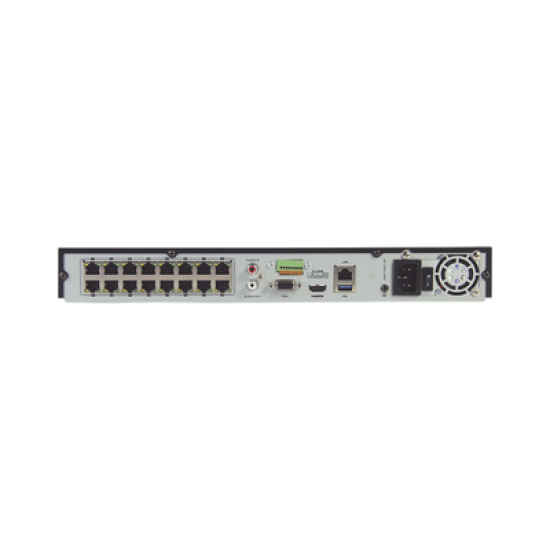 NVR 8 Megapixel (4K) / 32 canales / 16 Puertos PoE+ / Soporta Cámaras con AcuSense / Hik-Connect / 2 Bahías de Disco Duro / Swtich PoE 300 mts / HDMI en 4K 