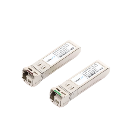 Transceptores Ópticos Industriales Bidireccionales SFP+ (Mini-Gbic) / Monomodo 1270 & 1330 nm / 10 Gbps / 10GBASE / Conector LC/UPC Simplex / DDM / Hasta 10 km / 2 Piezas