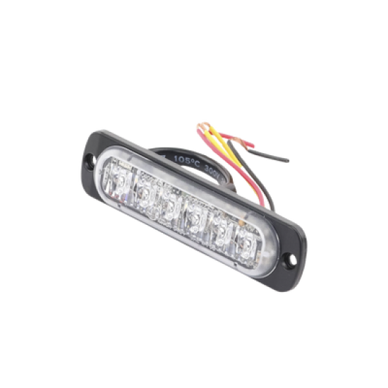 Luz Auxiliar de 6 LED, Ambar, Bisel Negro, Lente Transparente